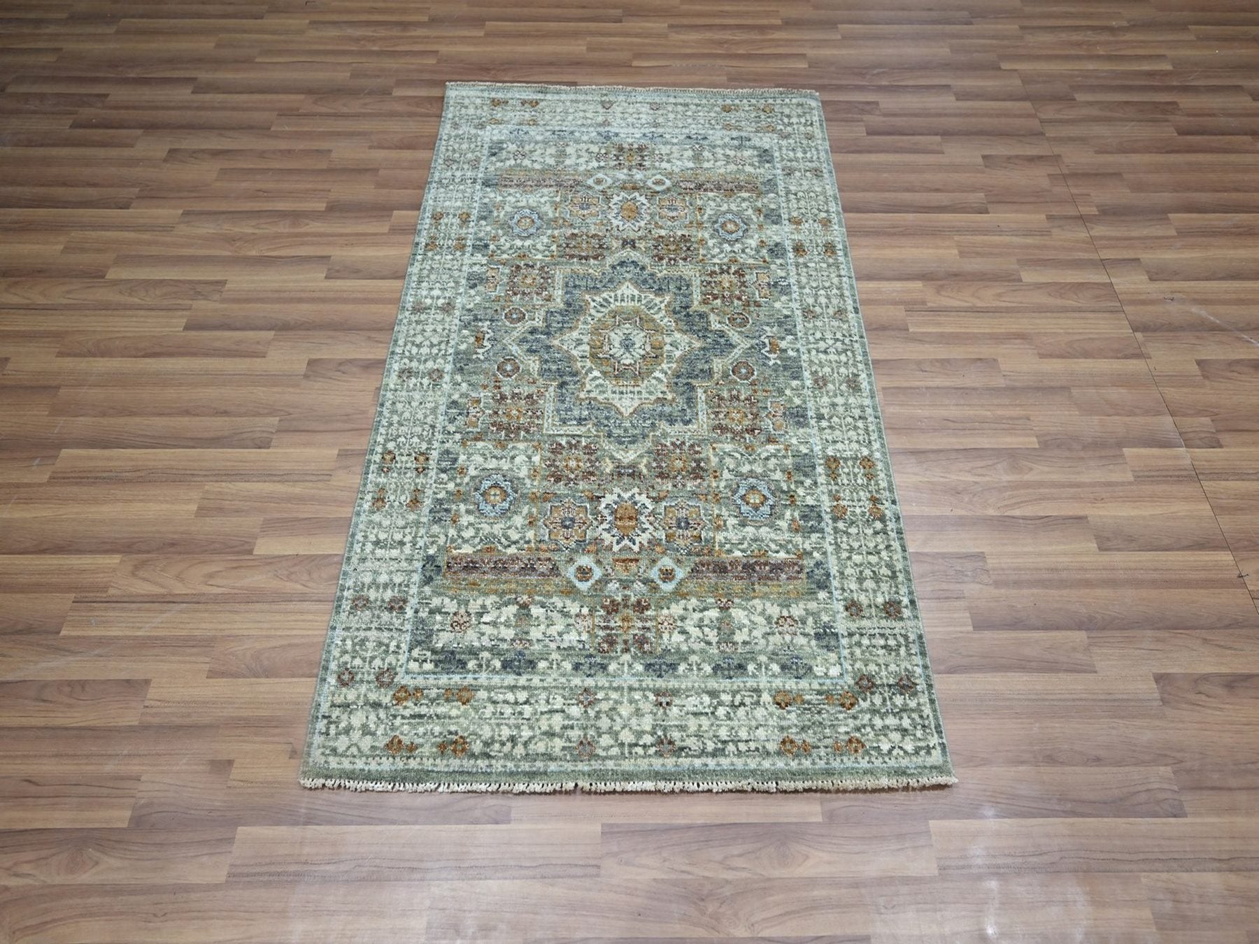 Green 3'0" x 5'1" Mamluk Hand knotted Wool Rug - Sku: O076822