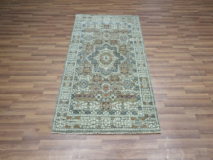 Green 3'0" x 5'1" Mamluk Hand knotted Wool Rug - Sku: O076822