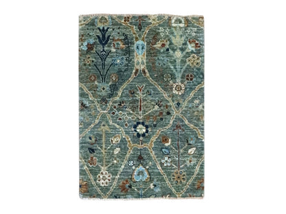 Green 2'0" x 2'11" Oushak And Peshawar Hand knotted Wool Rug - Sku: O076826