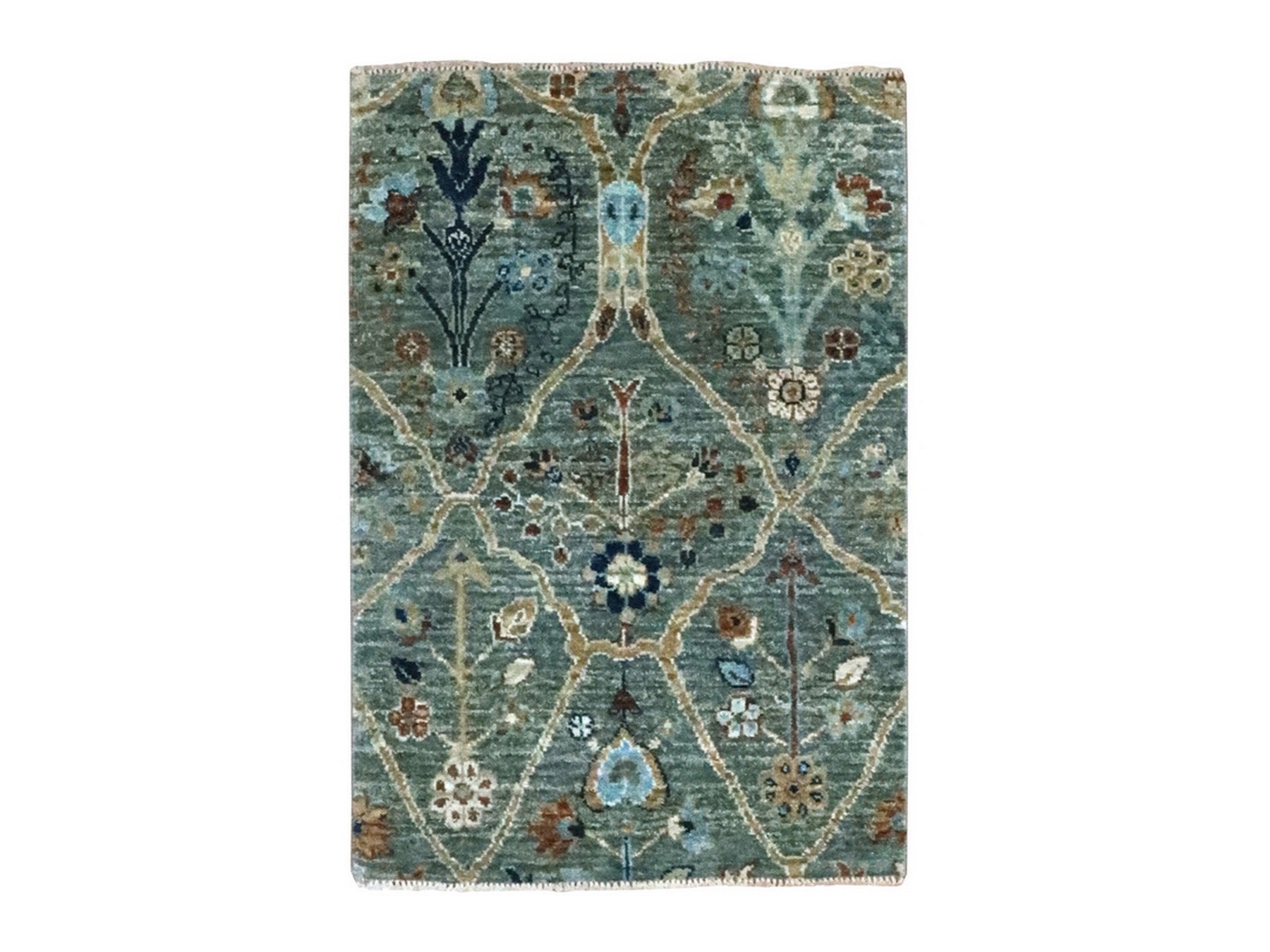 Agra Oushak hand-knotted wool rug in Green, 2' x 2'11" — SKU O076826