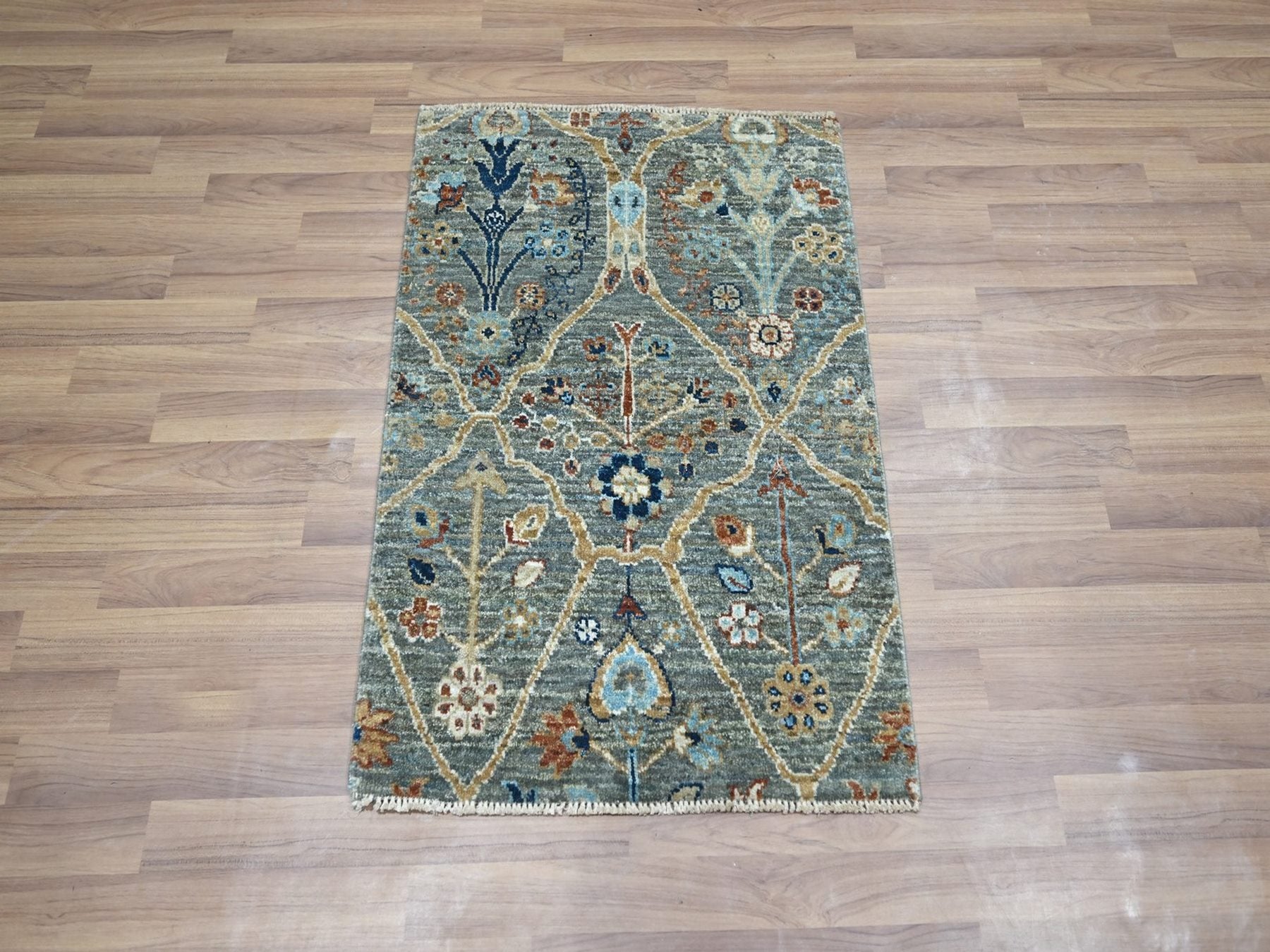 Green 2'0" x 2'11" Oushak And Peshawar Hand knotted Wool Rug - Sku: O076826