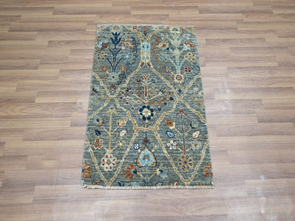 Green 2'0" x 2'11" Oushak And Peshawar Hand knotted Wool Rug - Sku: O076826