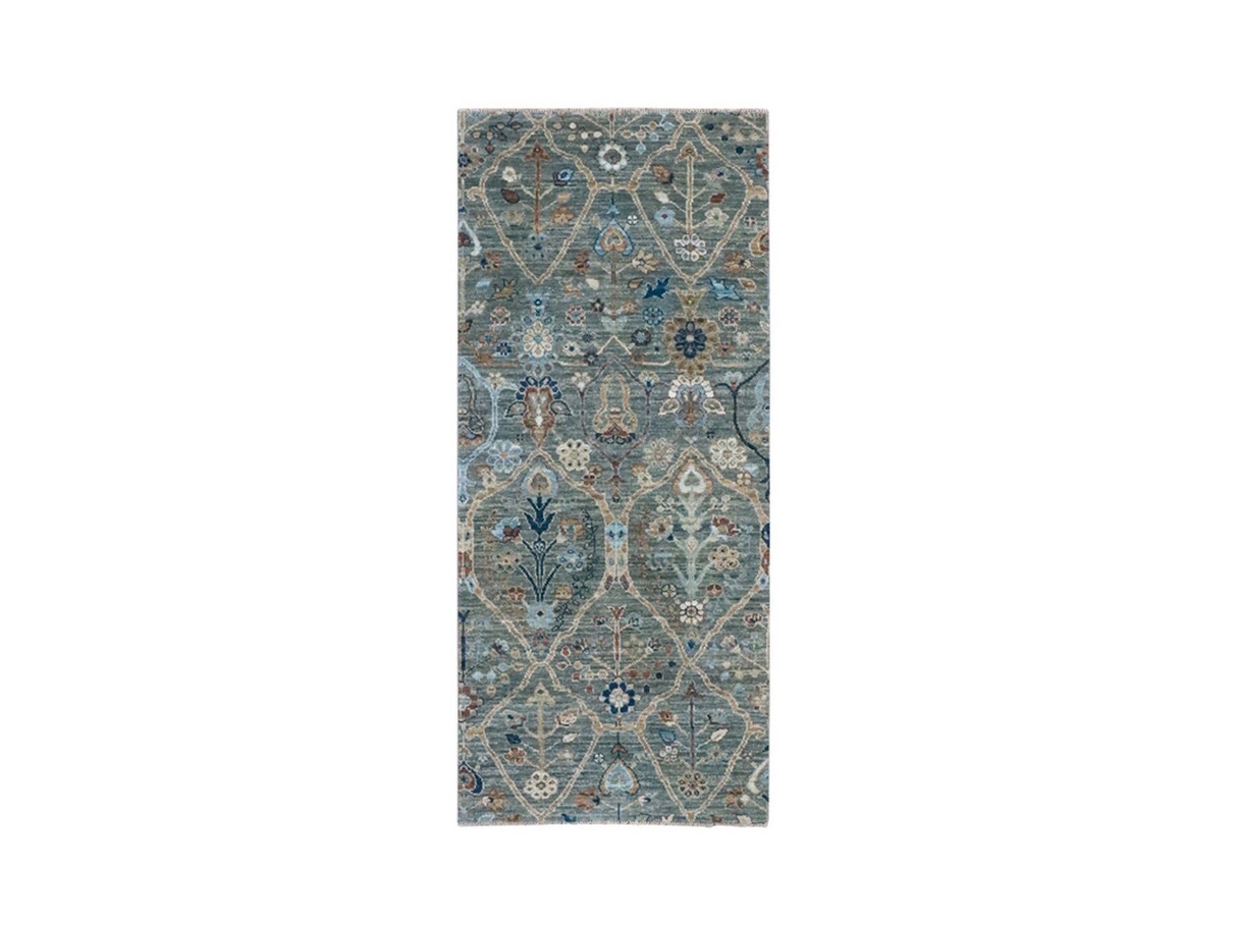 Green 2'8" x 6'0" Oushak And Peshawar Hand knotted Wool Rug - Sku: O076828