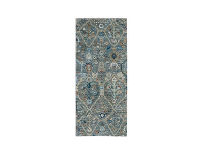 Green 2'8" x 6'0" Oushak And Peshawar Hand knotted Wool Rug - Sku: O076828
