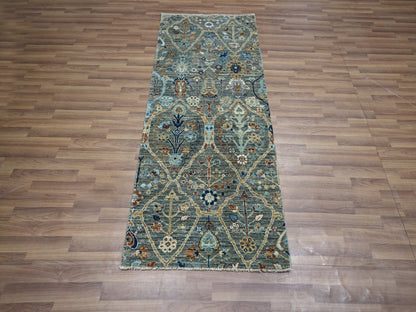 Green 2'8" x 6'0" Oushak And Peshawar Hand knotted Wool Rug - Sku: O076828