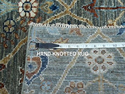 Green 2'8" x 6'0" Oushak And Peshawar Hand knotted Wool Rug - Sku: O076828