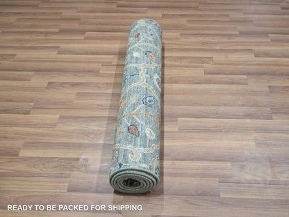 Green 2'8" x 6'0" Oushak And Peshawar Hand knotted Wool Rug - Sku: O076828