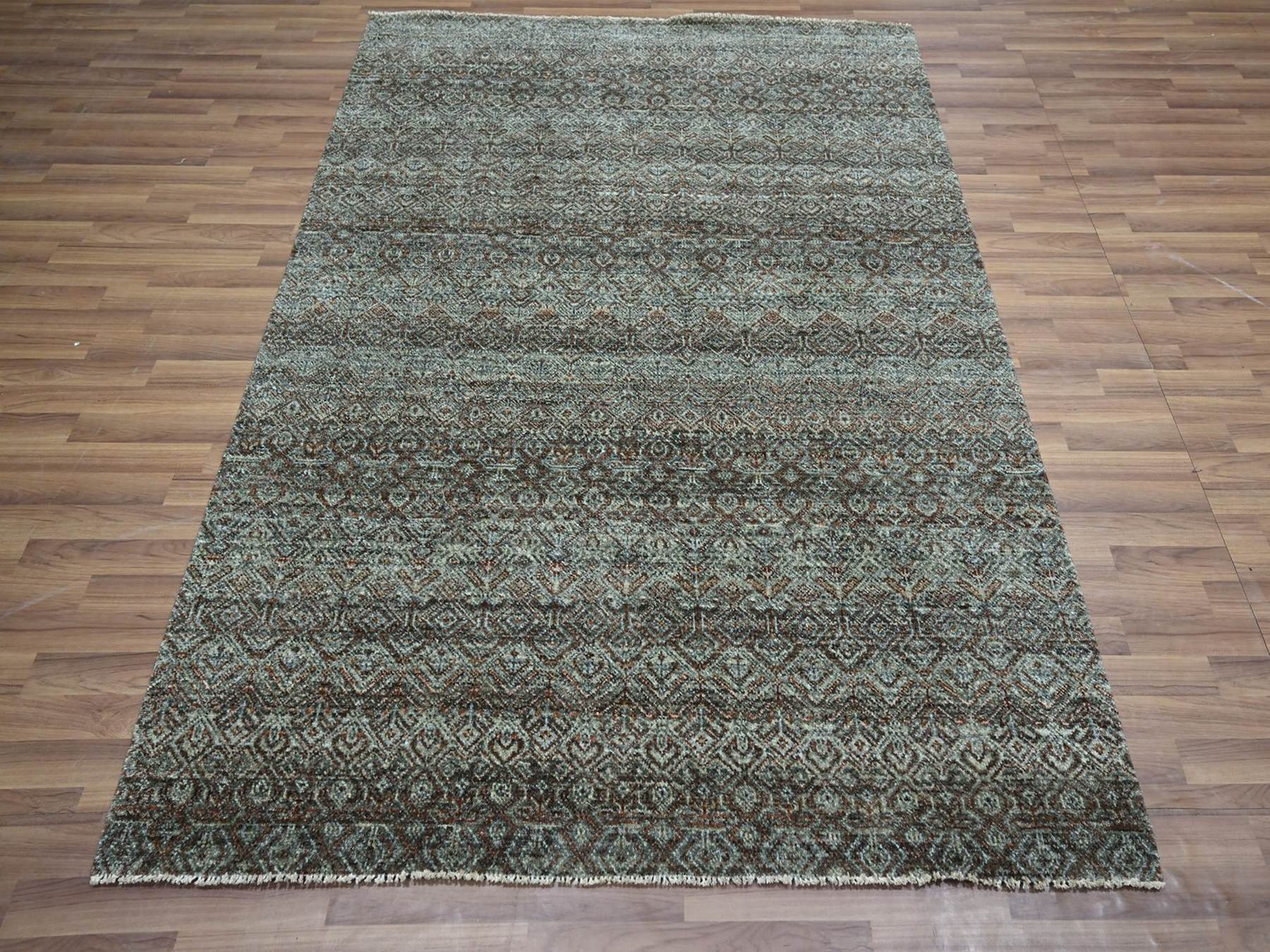 Blue 5'1" x 7'1" Modern and Contemporary Hand knotted Wool Rug - Sku: O076837
