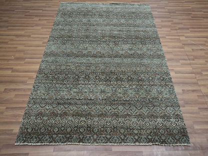 Blue 5'1" x 7'1" Modern and Contemporary Hand knotted Wool Rug - Sku: O076837