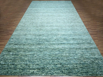 Green 12'1" x 15'2" Modern and Contemporary Hand knotted Wool Rug - Sku: O076844