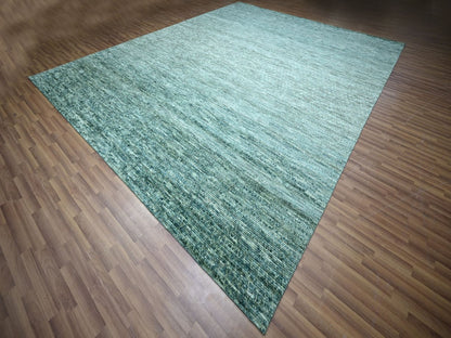 Green 12'1" x 15'2" Modern and Contemporary Hand knotted Wool Rug - Sku: O076844
