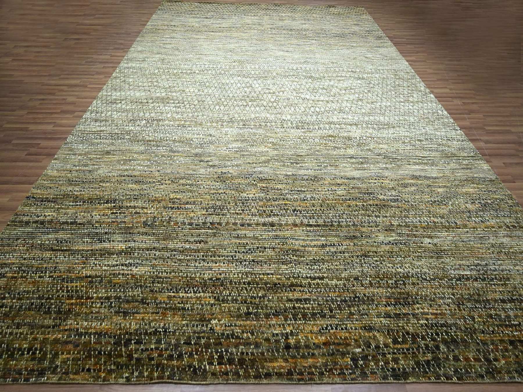 Brown 12'1" x 15'1" Modern and Contemporary Hand knotted Wool Rug - Sku: O076845