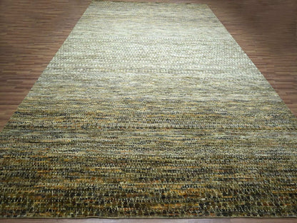 Brown 12'1" x 15'1" Modern and Contemporary Hand knotted Wool Rug - Sku: O076845