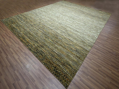 Brown 12'1" x 15'1" Modern and Contemporary Hand knotted Wool Rug - Sku: O076845