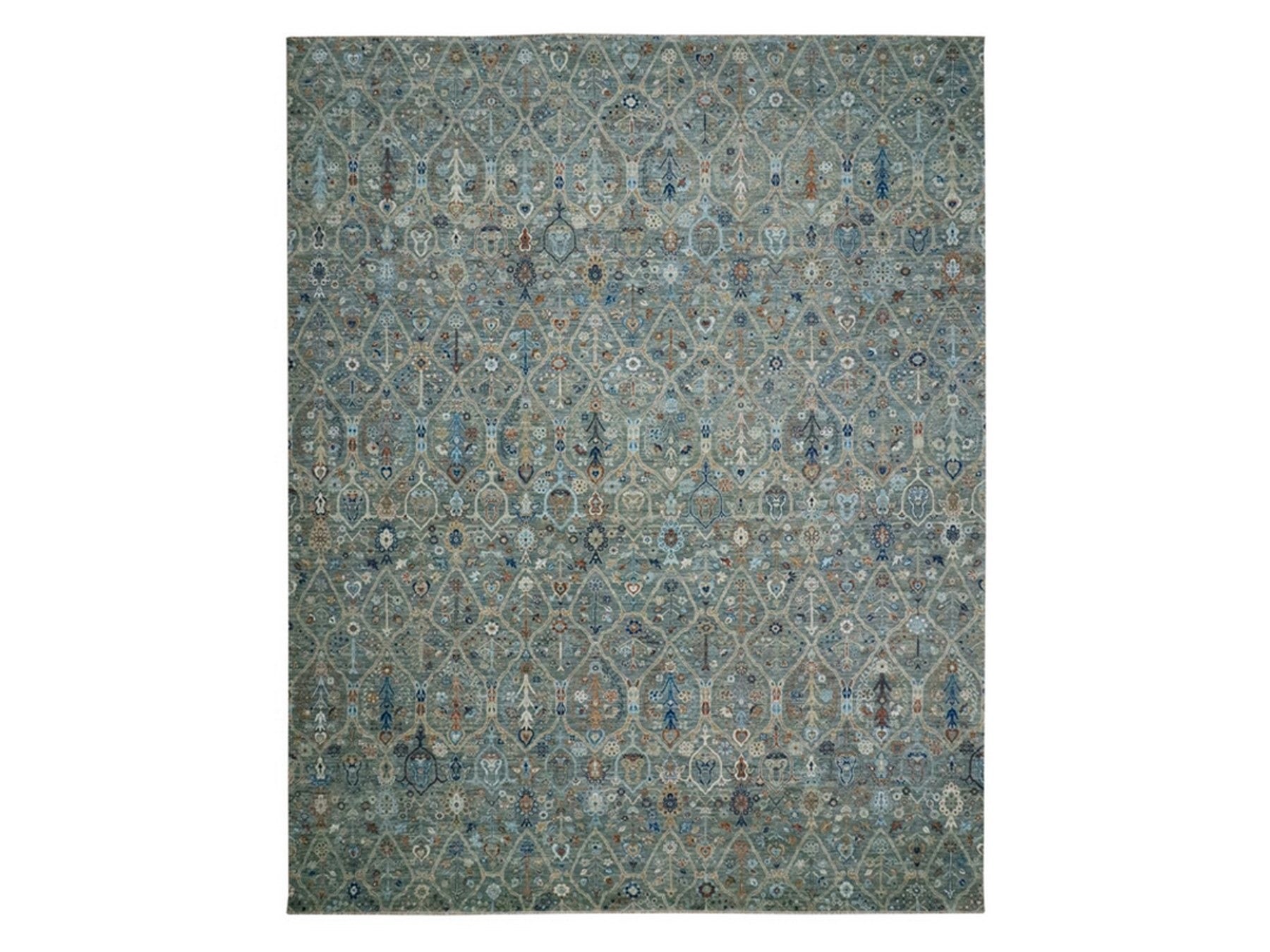 Green 12'2" x 15'3" Oushak And Peshawar Hand knotted Wool Rug - Sku: O076846
