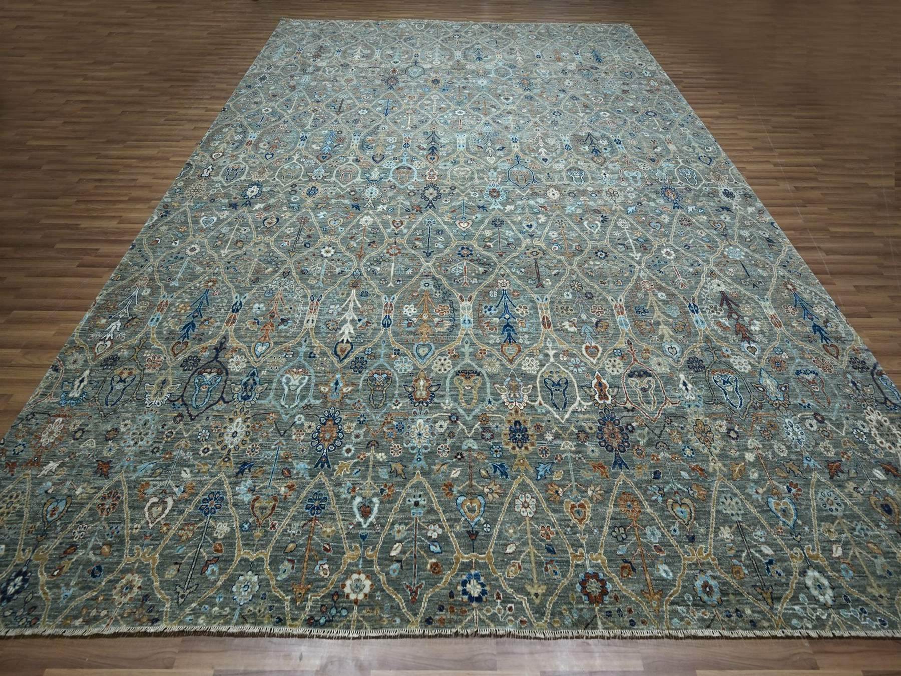 Green 12'2" x 15'3" Oushak And Peshawar Hand knotted Wool Rug - Sku: O076846
