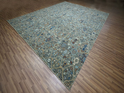 Green 12'2" x 15'3" Oushak And Peshawar Hand knotted Wool Rug - Sku: O076846