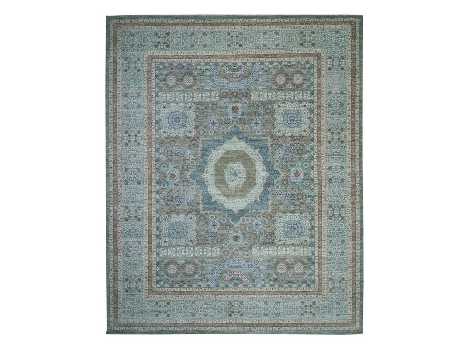 Green 12'0" x 14'10" Mamluk Hand knotted Wool Rug - Sku: O076847