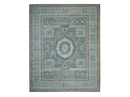 Green 12'0" x 14'10" Mamluk Hand knotted Wool Rug - Sku: O076847