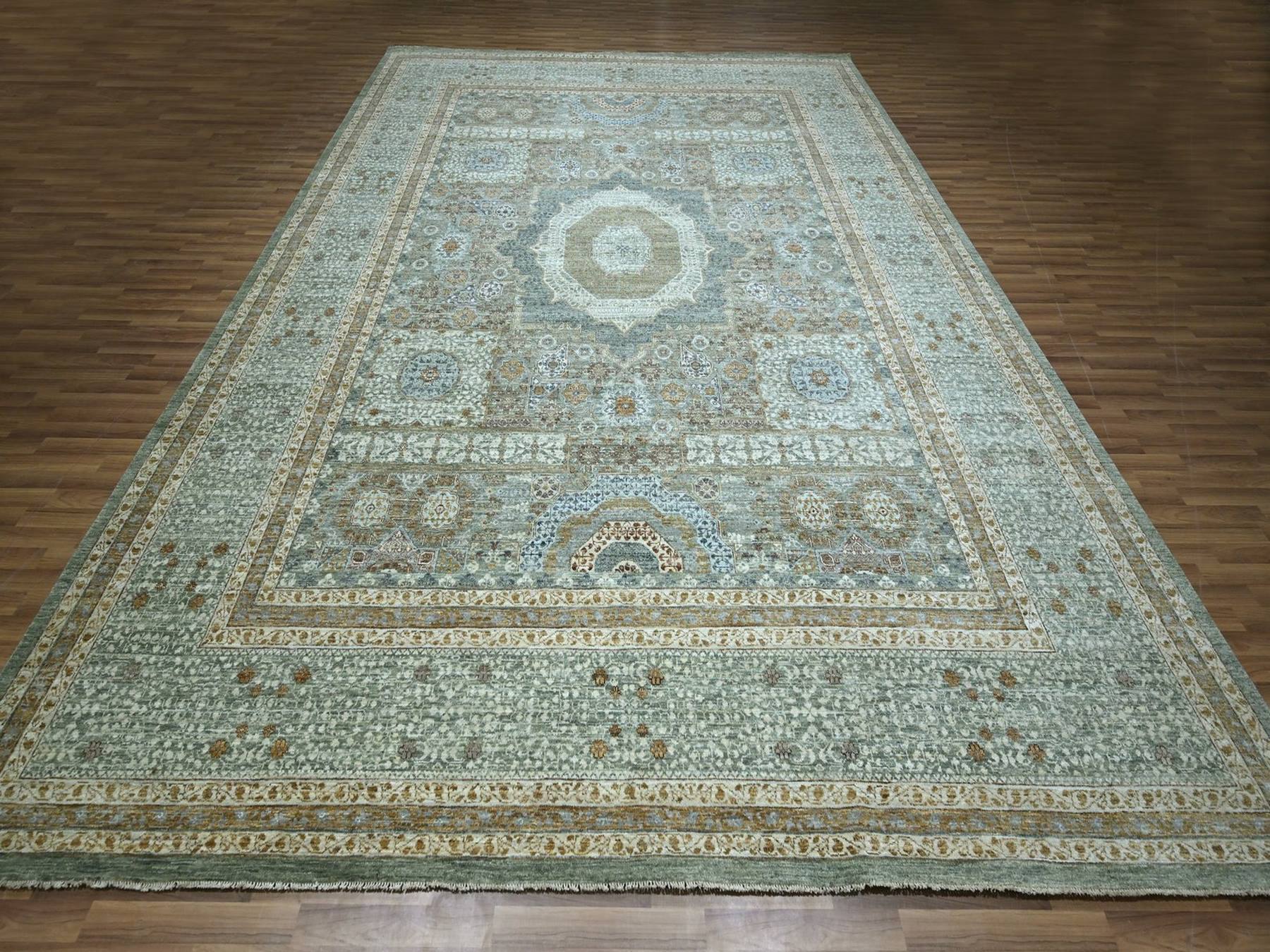Green 12'0" x 14'10" Mamluk Hand knotted Wool Rug - Sku: O076847