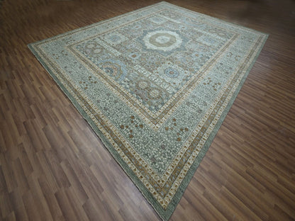 Green 12'0" x 14'10" Mamluk Hand knotted Wool Rug - Sku: O076847