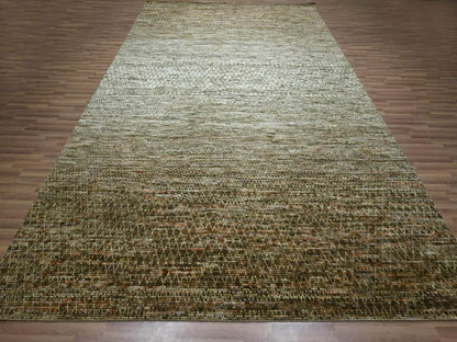 Brown 10'4" x 14'0" Modern and Contemporary Hand knotted Wool Rug - Sku: O076849