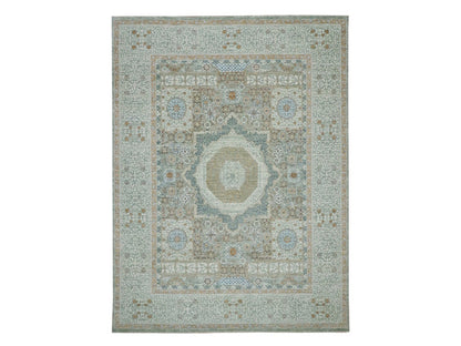 Green 9'0" x 12'0" Mamluk Hand knotted Wool Rug - Sku: O076851