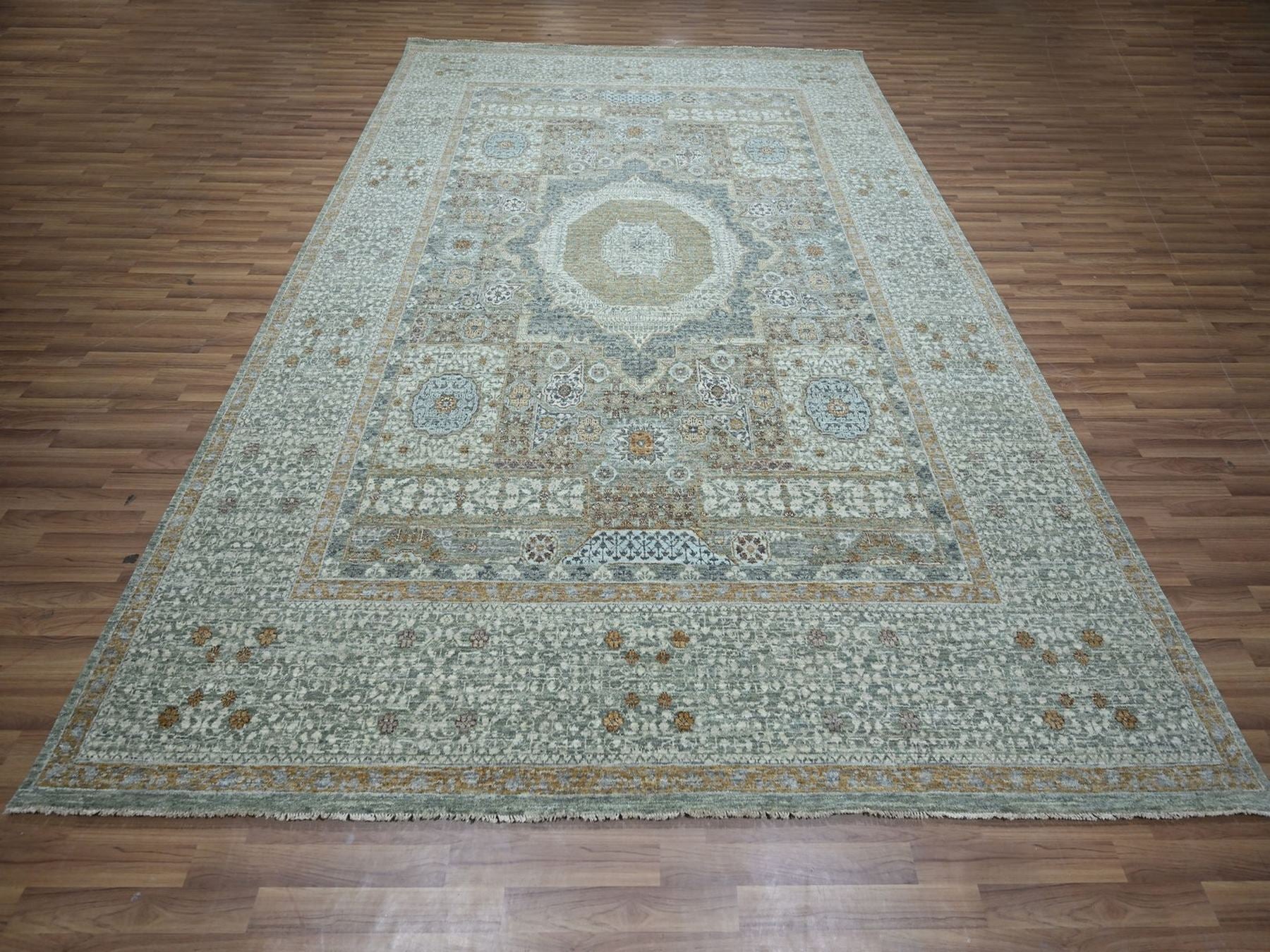 Green 9'0" x 12'0" Mamluk Hand knotted Wool Rug - Sku: O076851