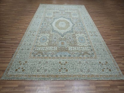 Green 9'0" x 12'0" Mamluk Hand knotted Wool Rug - Sku: O076851