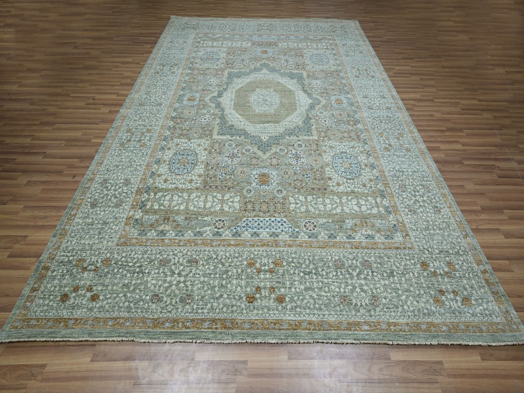 Green 8'11" x 12'2" Mamluk Hand knotted Wool Rug - Sku: O076853