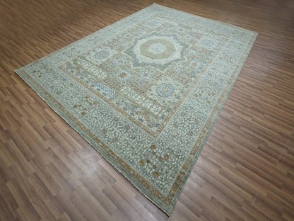 Green 8'11" x 12'2" Mamluk Hand knotted Wool Rug - Sku: O076853