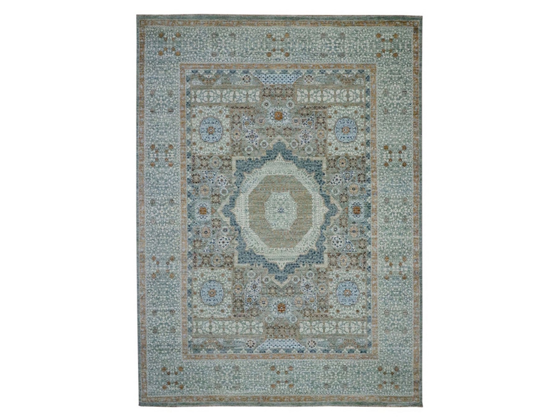 Green 8'10" x 12'3" Mamluk Hand knotted Wool Rug - Sku: O076854