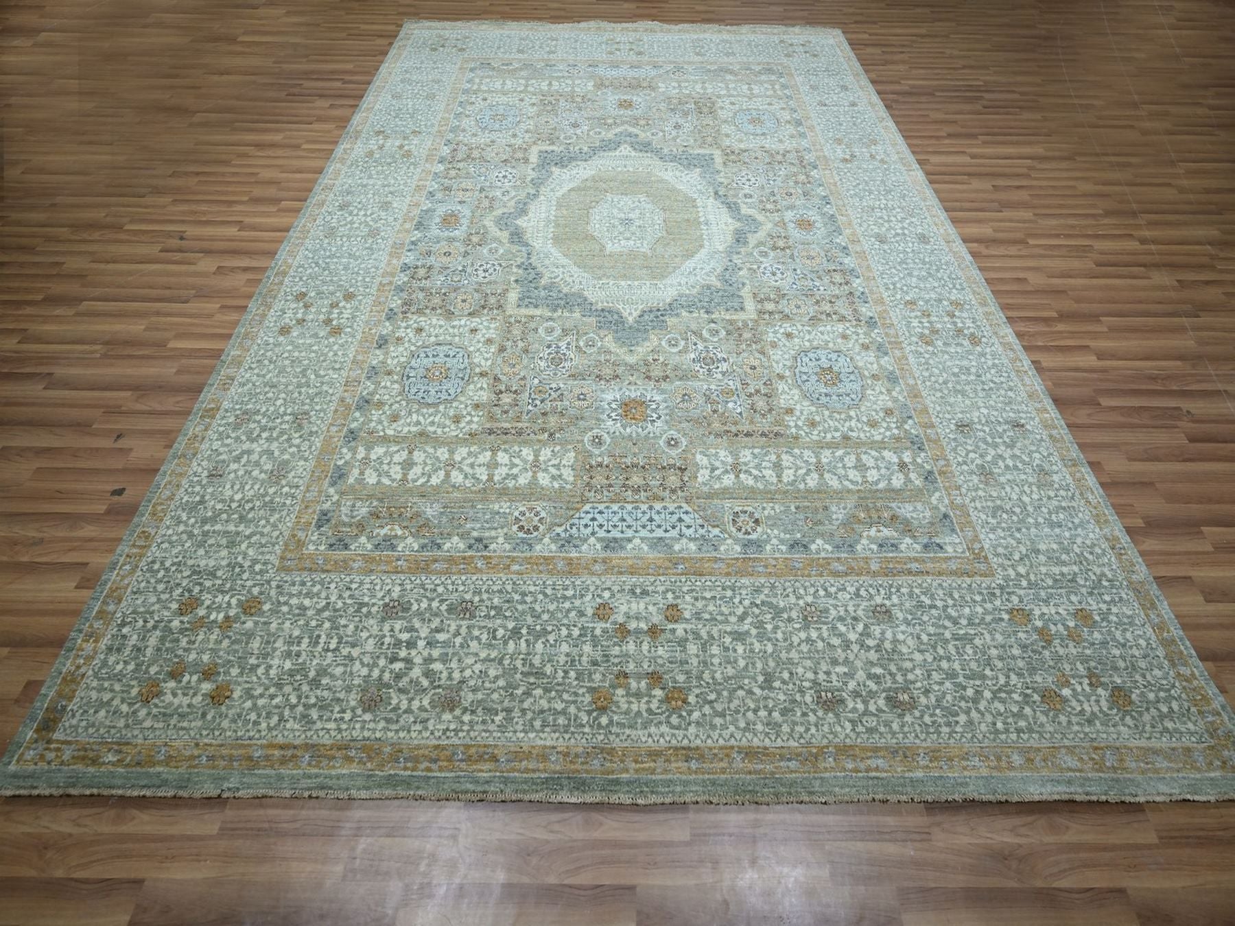 Green 8'10" x 12'3" Mamluk Hand knotted Wool Rug - Sku: O076854
