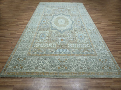 Green 8'10" x 12'3" Mamluk Hand knotted Wool Rug - Sku: O076854