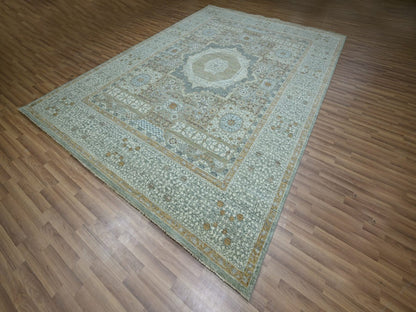 Green 8'10" x 12'3" Mamluk Hand knotted Wool Rug - Sku: O076854