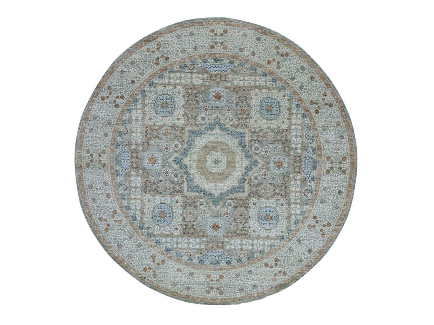 Green 9'7" x 9'9" Mamluk Hand knotted Wool Rug - Sku: O076855
