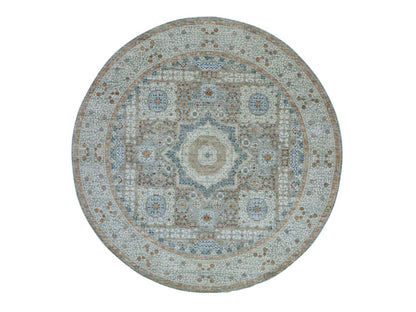 Green 9'7" x 9'9" Mamluk Hand knotted Wool Rug - Sku: O076855