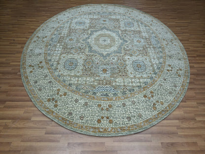 Green 9'7" x 9'9" Mamluk Hand knotted Wool Rug - Sku: O076855