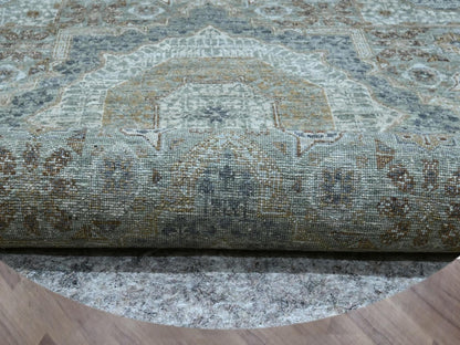 Green 9'7" x 9'9" Mamluk Hand knotted Wool Rug - Sku: O076855