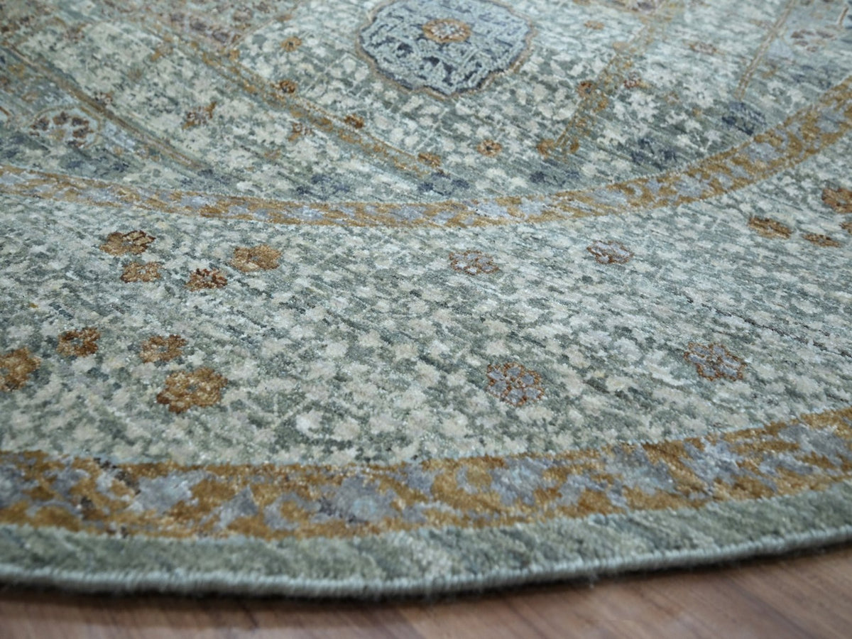 Mamluk Mamluk hand-knotted wool rug in Green, 9'7" x 9'9" — SKU O076855 (view 6)