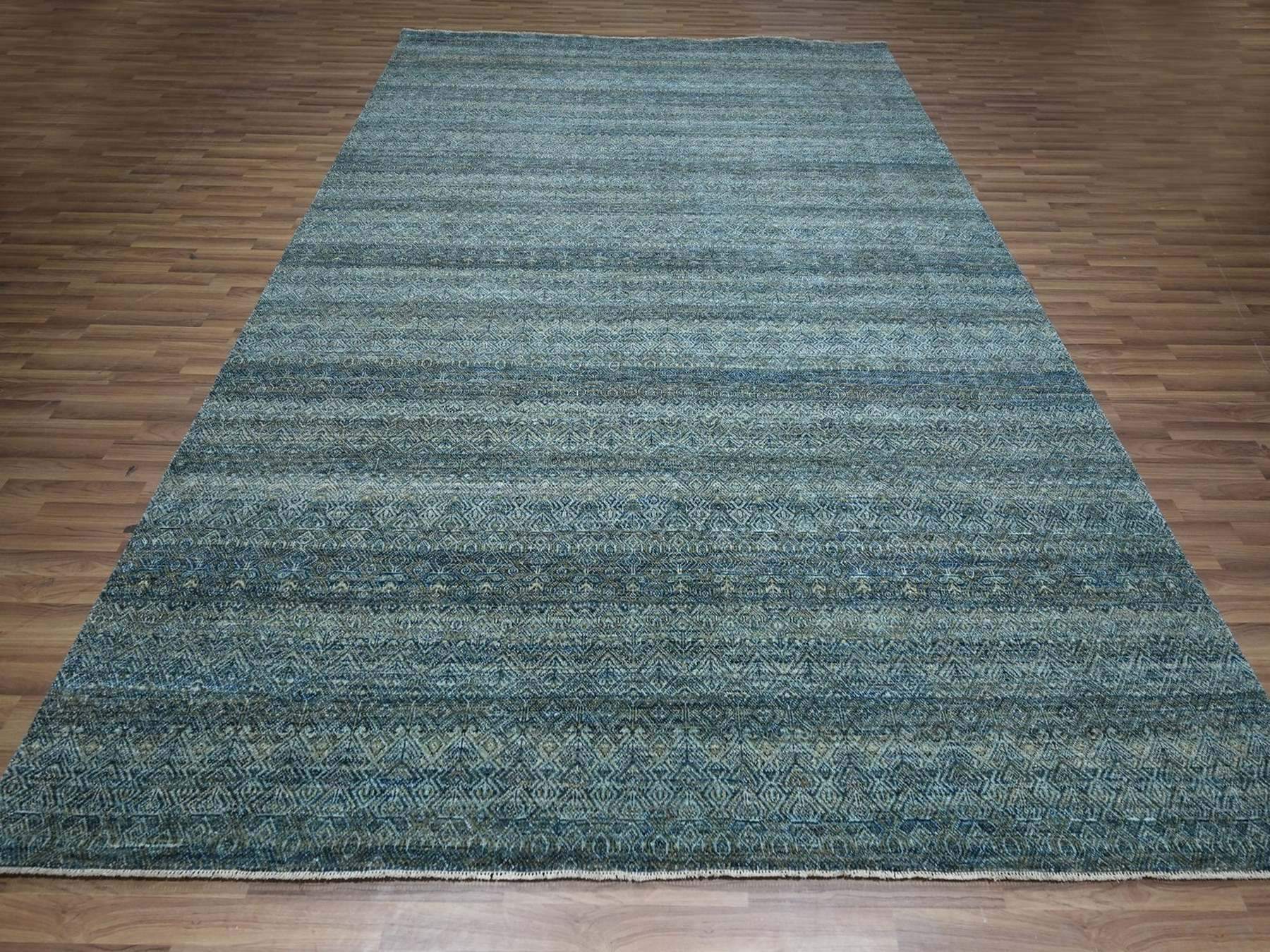 Blue 9'1" x 11'11" Modern and Contemporary Hand knotted Wool Rug - Sku: O076856