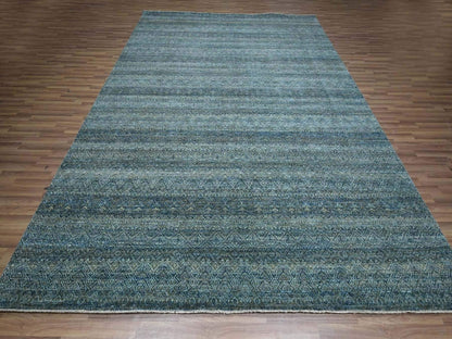Blue 9'1" x 11'11" Modern and Contemporary Hand knotted Wool Rug - Sku: O076856