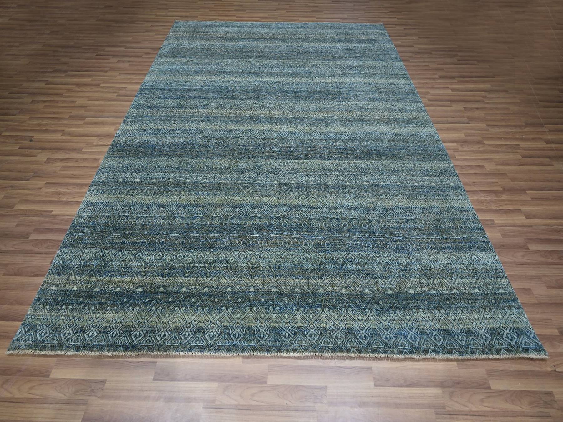 Blue 8'1" x 10'0" Modern and Contemporary Hand knotted Wool Rug - Sku: O076858