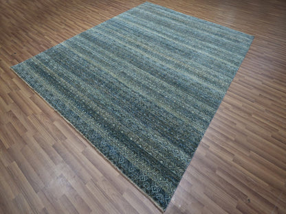 Blue 8'1" x 10'0" Modern and Contemporary Hand knotted Wool Rug - Sku: O076858