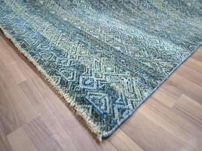 Blue 8'1" x 10'0" Modern and Contemporary Hand knotted Wool Rug - Sku: O076858