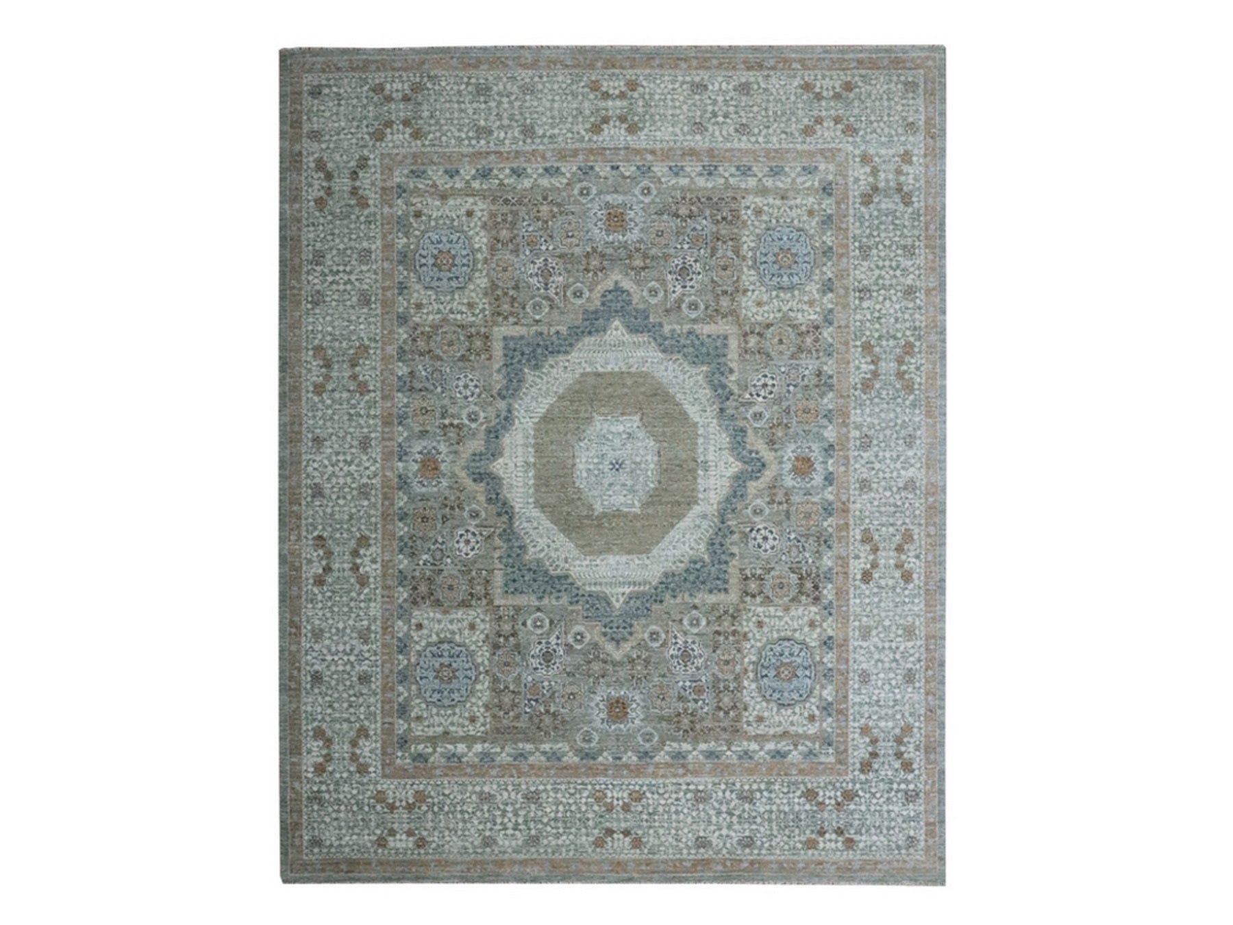 Green 8'1" x 10'1" Mamluk Hand knotted Wool Rug - Sku: O076860