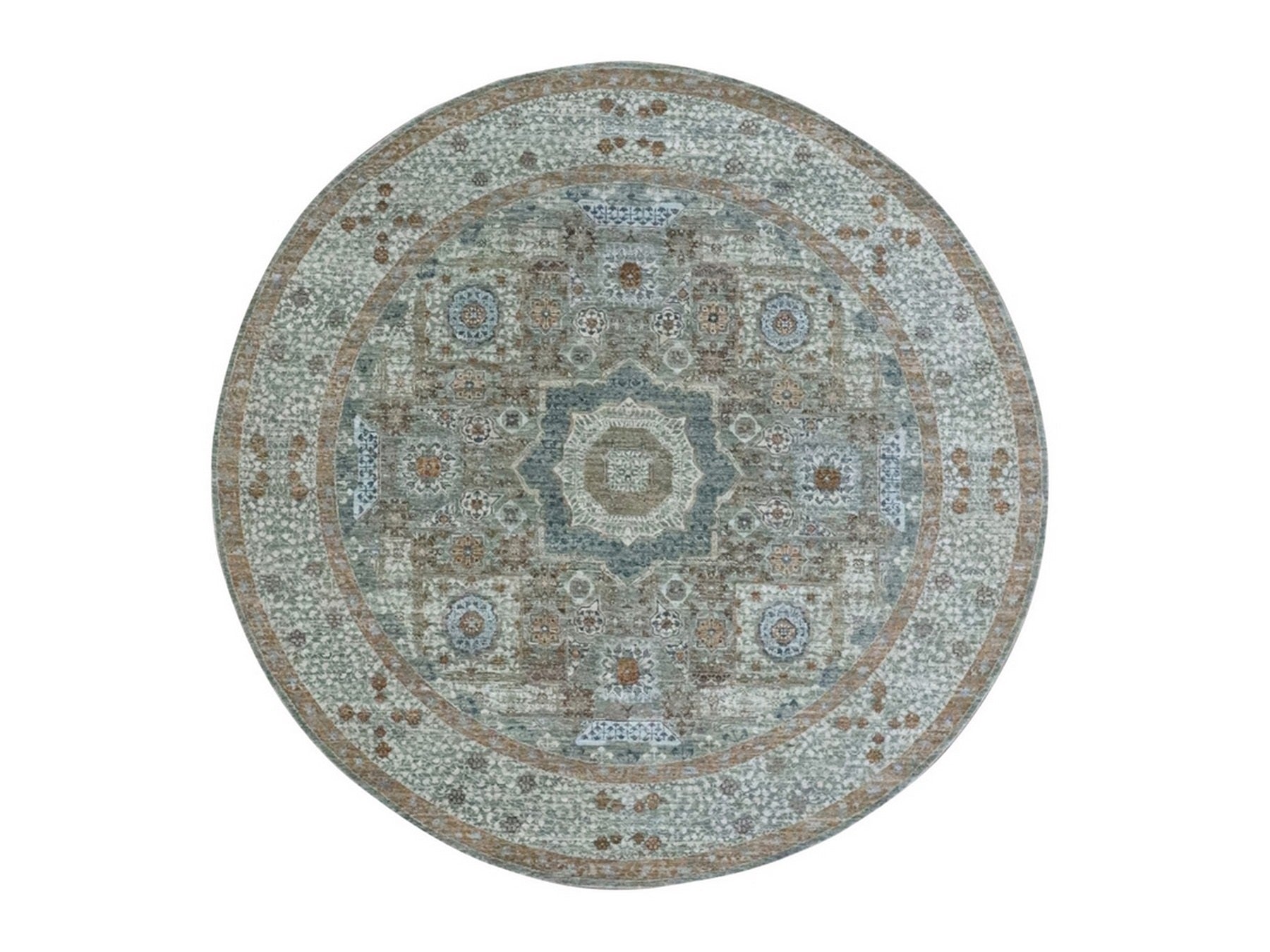 Green 8'1" x 8'2" Mamluk Hand knotted Wool Rug - Sku: O076867