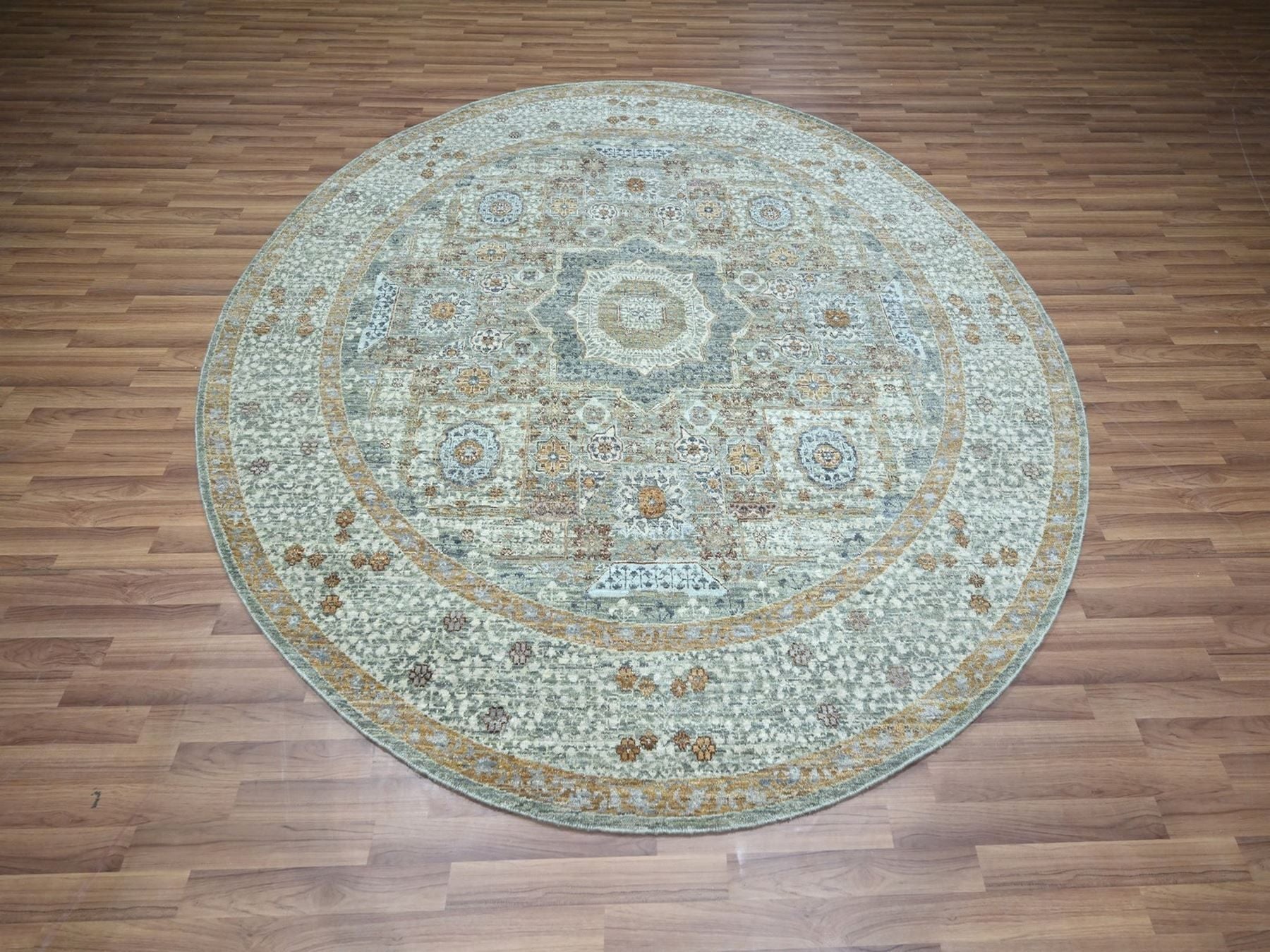 Green 8'1" x 8'2" Mamluk Hand knotted Wool Rug - Sku: O076867