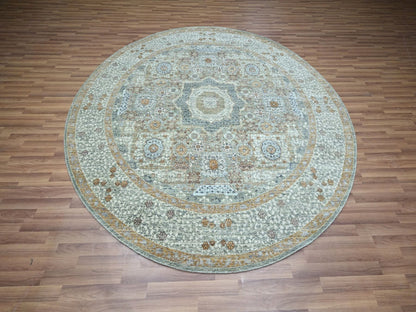 Green 8'1" x 8'2" Mamluk Hand knotted Wool Rug - Sku: O076867