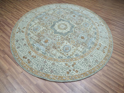 Green 8'1" x 8'2" Mamluk Hand knotted Wool Rug - Sku: O076867